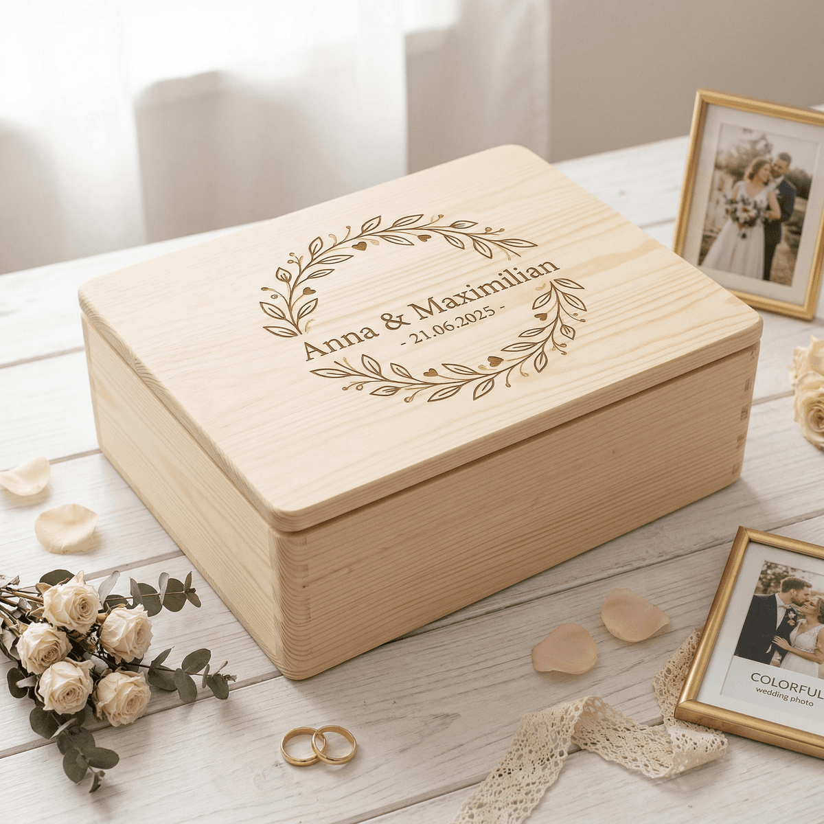 Hochzeit Erinnerungskiste – Eleganter Blätterkranz