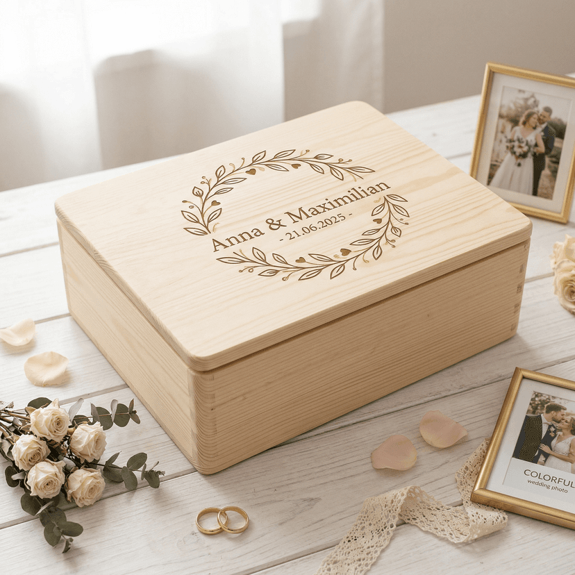 Hochzeit Erinnerungskiste – Eleganter Blätterkranz